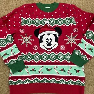 Disney Red and Green Mickey Mouse Holiday Sweater